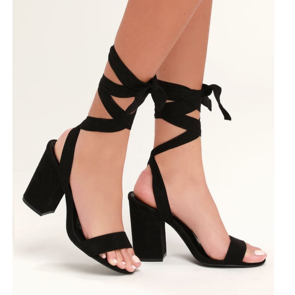 Lulu's wrap around ankle heels - black suede